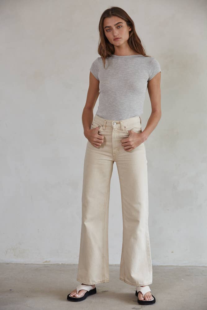 Knit Ribbed Short Sleeve Open Back Bodysuit