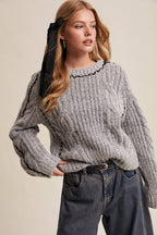 Contrast Stitch Cable Knit Sweater