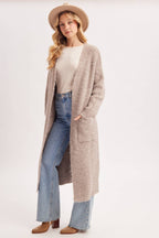 Open Front Longline Fuzzy Knit Cardigan