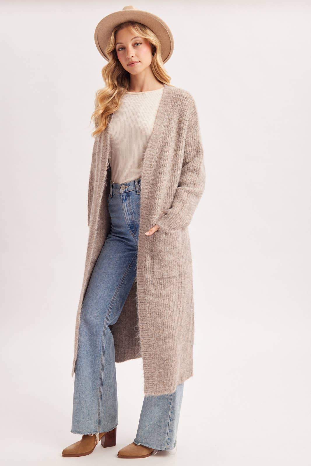 Open Front Longline Fuzzy Knit Cardigan