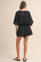 Black Crinkle Short Sleeve Romper