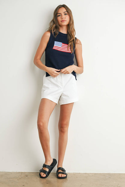 Flag Print Knitted Sleeveless Sweater