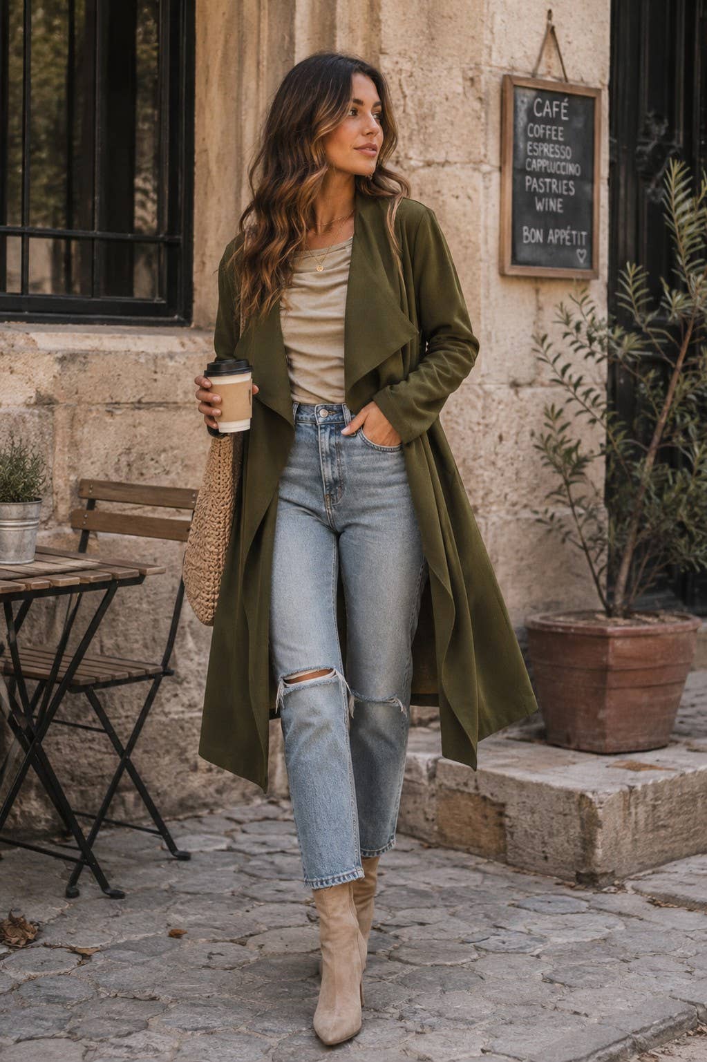 Rosalie Olive Open-Front Coat