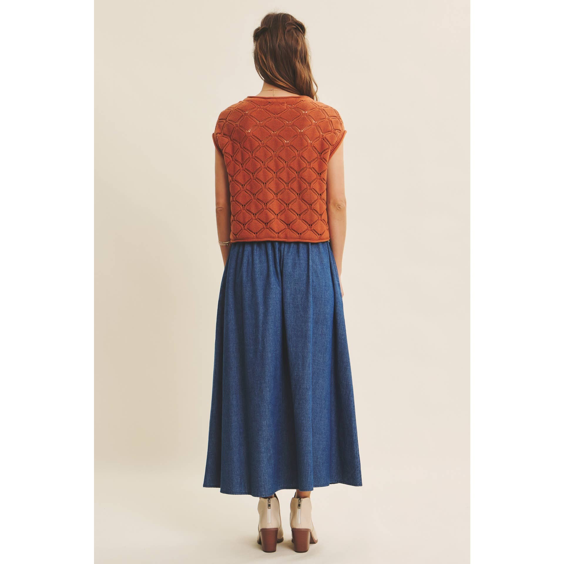 TIMELESS TEXTURED COTTON CABLE KNITTED SWEATER TOP