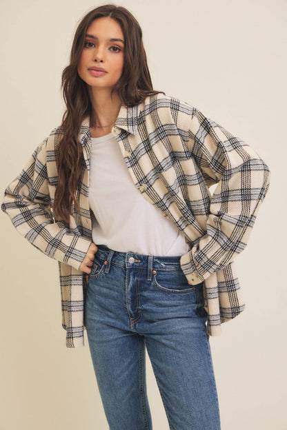 NEUTRAL PLAID SHACKET / POCKETS