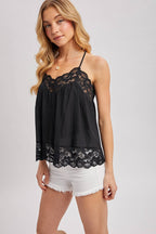 Boho Lace Trimmed V-Neck Cami Top