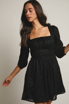 Textured Lace Puff Sleeve Mini Dress