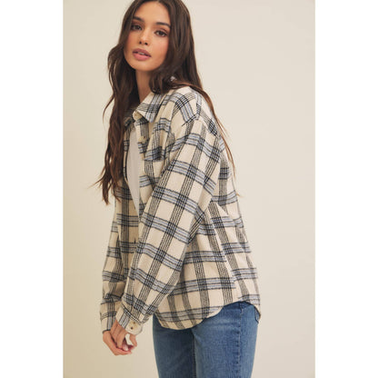 NEUTRAL PLAID SHACKET / POCKETS