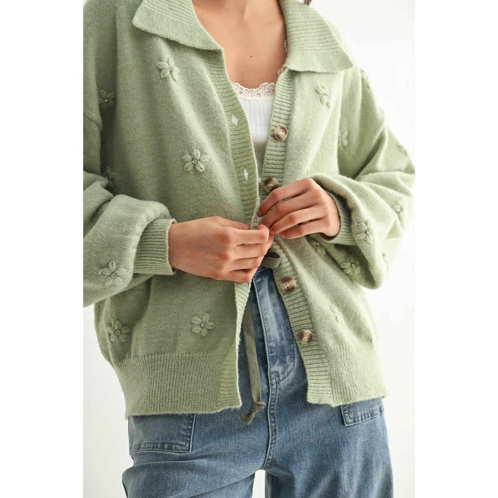Pastel Cardigan with Floral Embellishments