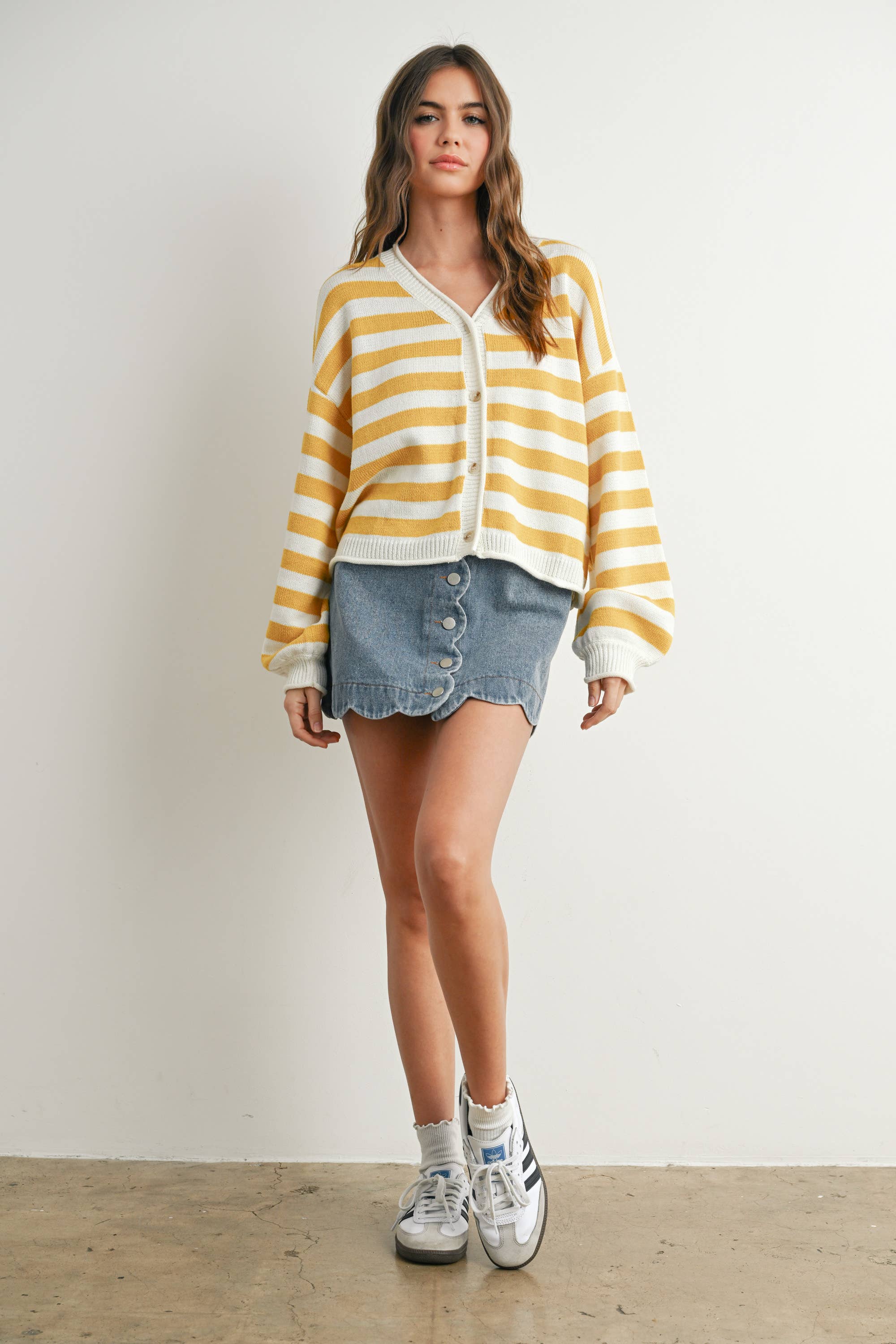 Button Front Stripped Sweater