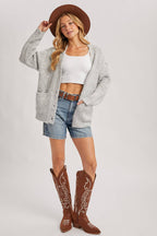Button Down Fuzzy Heathered Knit Sweater Cardigan