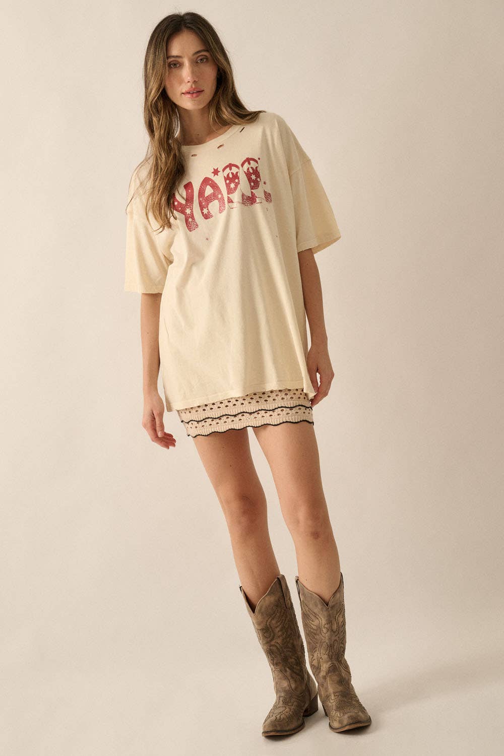 Y'all Cowboy Distressed Vintage-Wash Western Graphic Tee