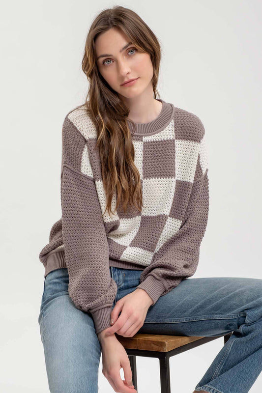 CHECKERED LONG SLEEVE SWEATER