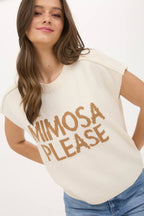 "MIMOSA PLEASE" SHORT SLEEVE PULLOVER SWEATER