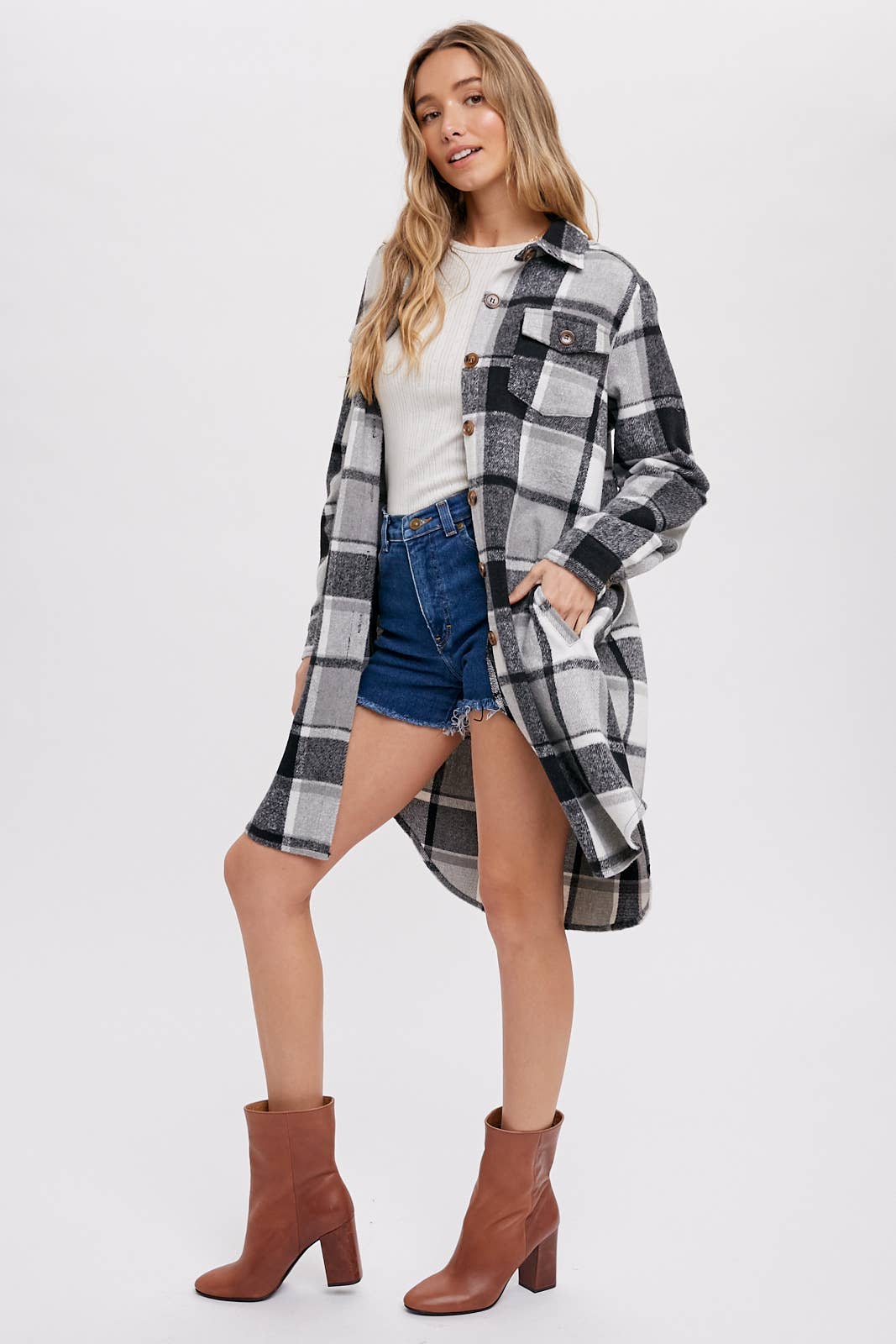 FLANNEL PLAID LONGLINE SHACKET
