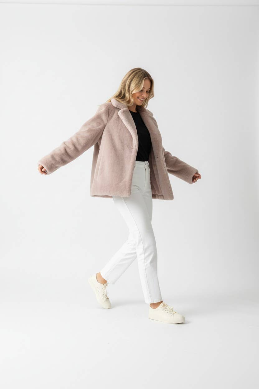 Dusty Pink Faux Fur Jacket