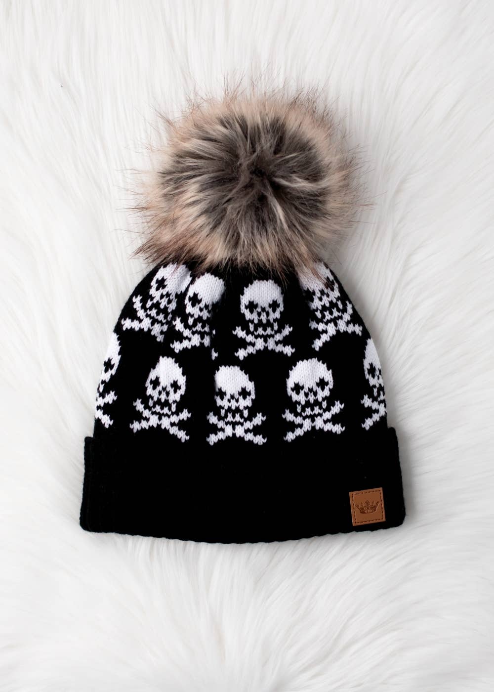 Black Skull Pattern Pom Hat