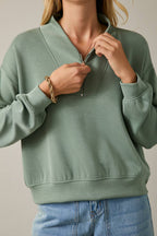 V-Neck Long Sleeve Zip Up Top – Green