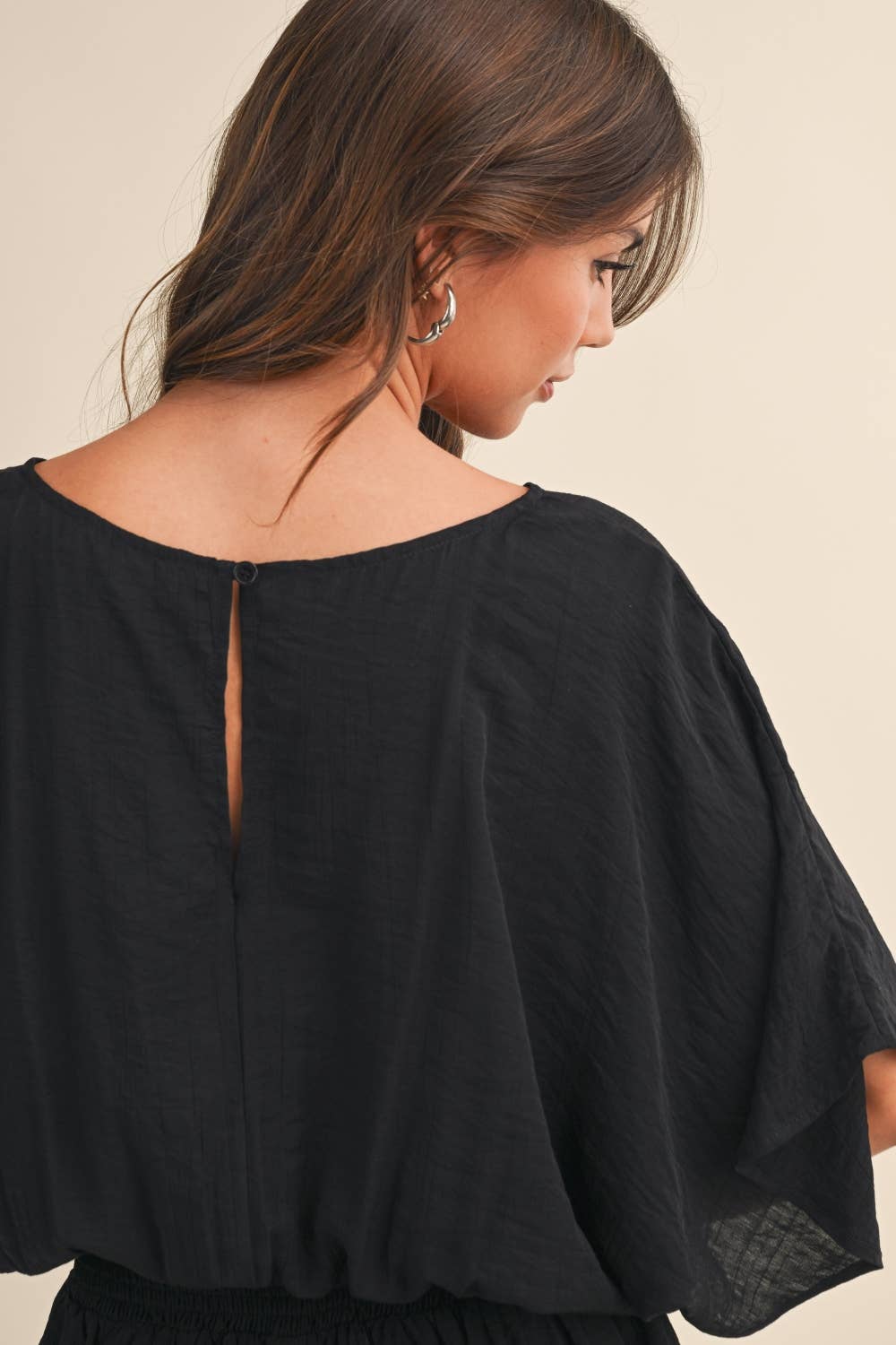 Black Crinkle Short Sleeve Romper