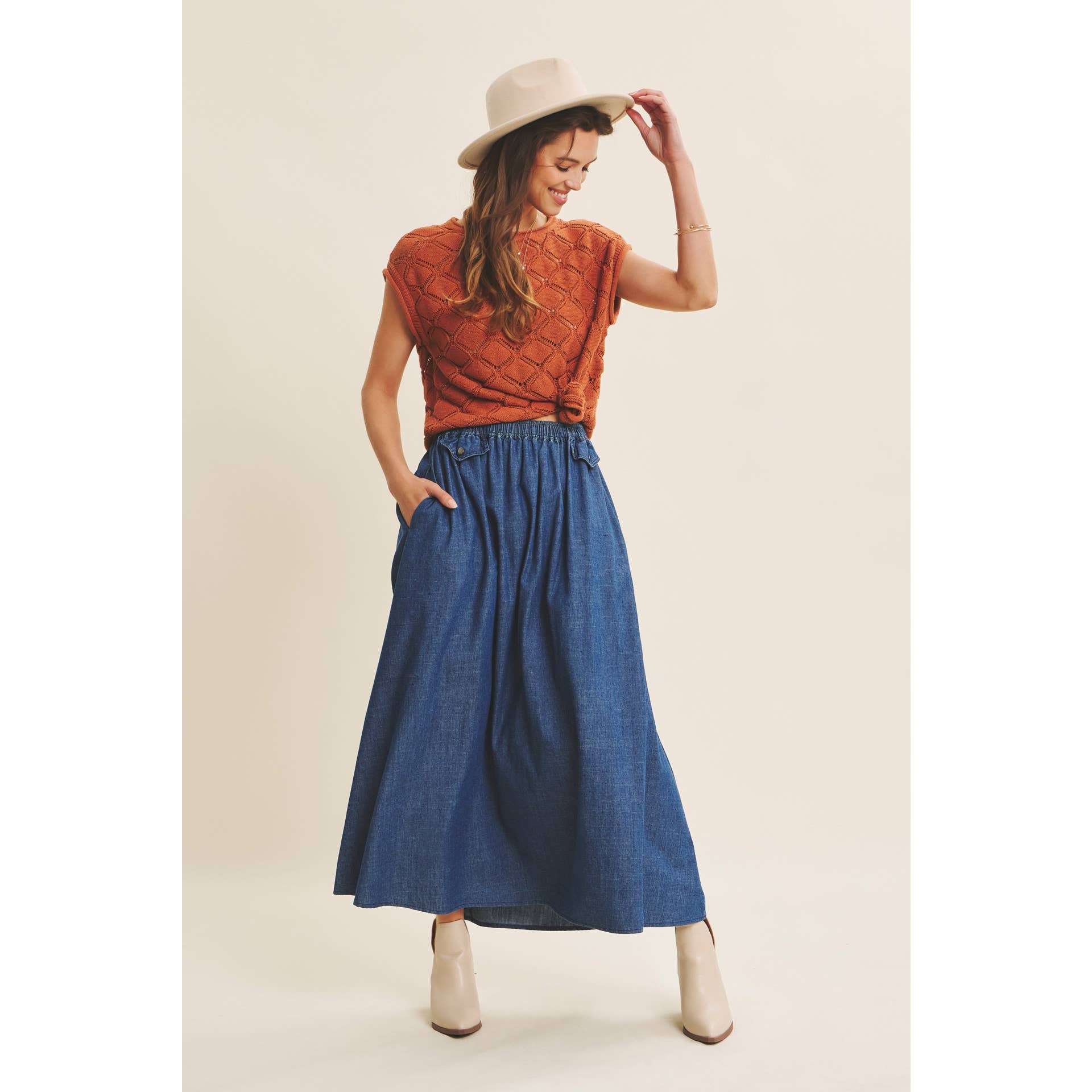 TIMELESS TEXTURED COTTON CABLE KNITTED SWEATER TOP