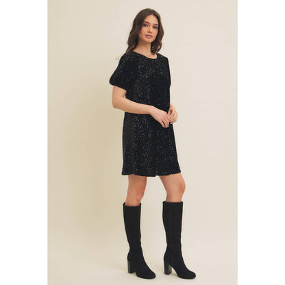 SEQUIN IN VELVET MINI DRESS [ multiple colors available ]