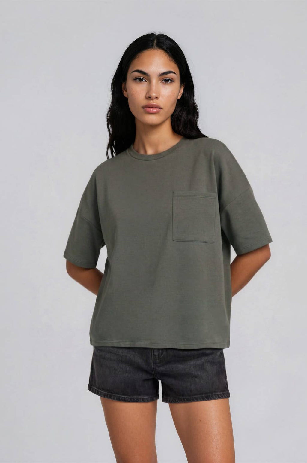 Crew Neck Short Sleeve Pocketed Scuba Top