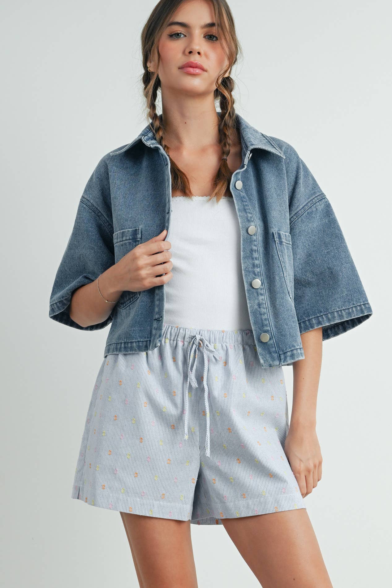 Button Front Cropped Shirt