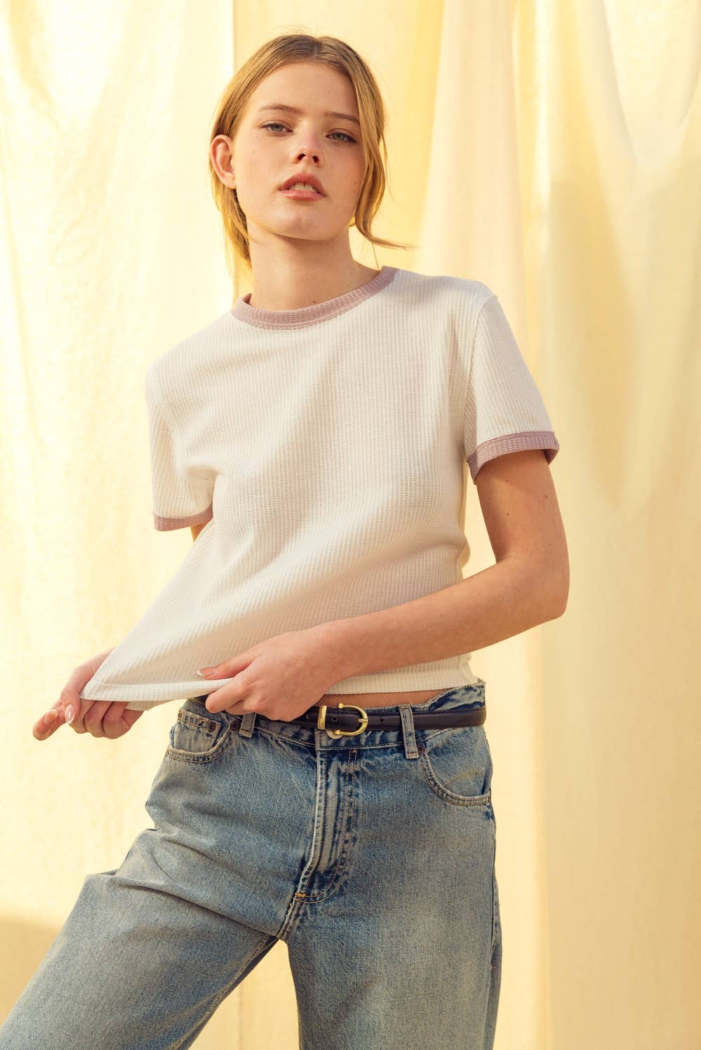 Color Combo Waffle Fabric Top ( two colors )