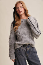 Contrast Stitch Cable Knit Sweater