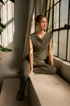 Cowl Neck Cap Sleeve Top - Draped Neckline Blouse