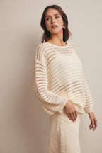 Open-Knit Stripe Sweater Top
