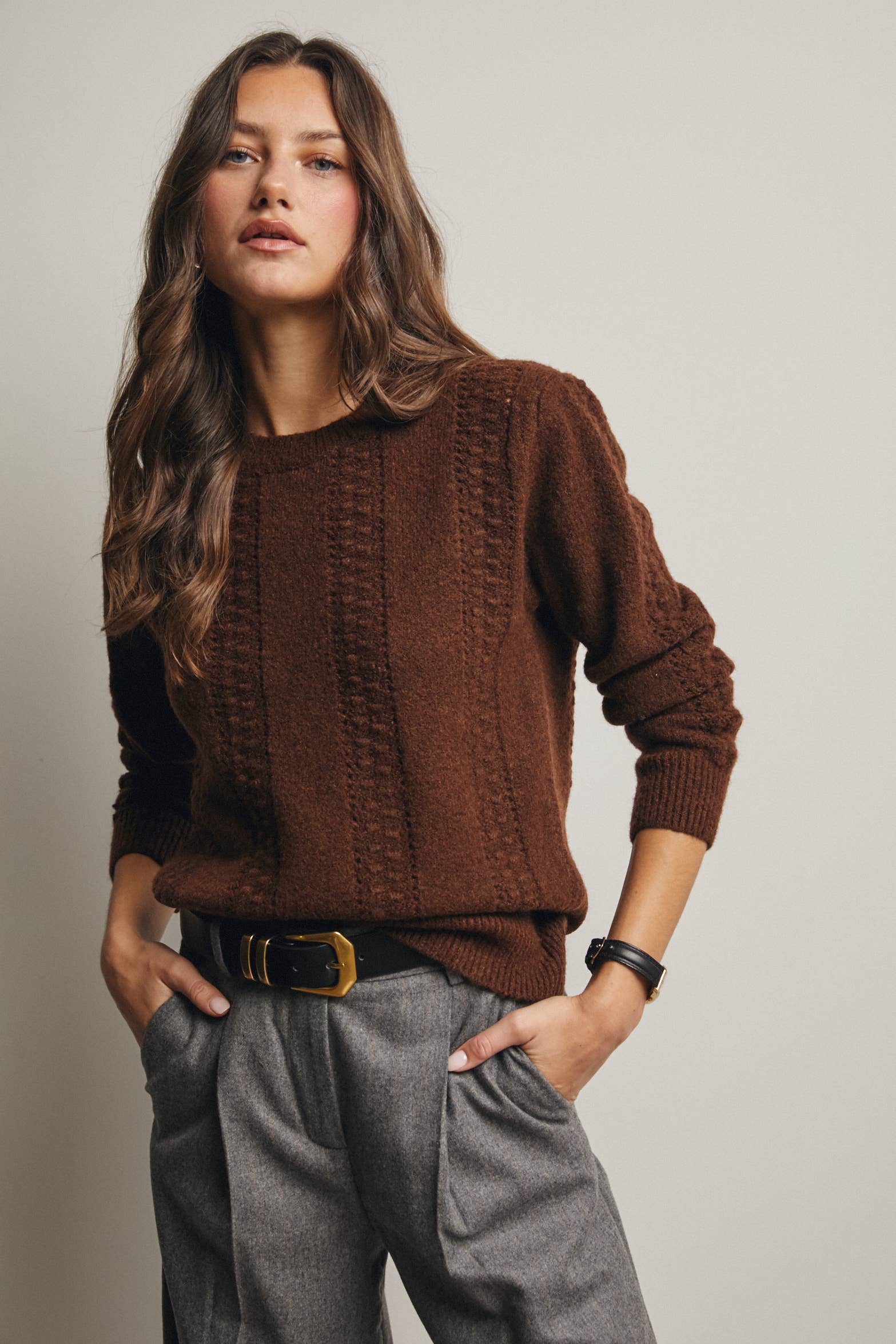 Textured Cable Stitch Pullover Sweater
